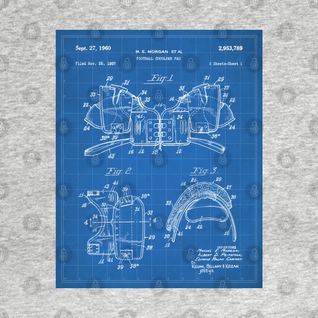 Football Pads Patent - Football Player American Football Art - Blueprint by patentpress